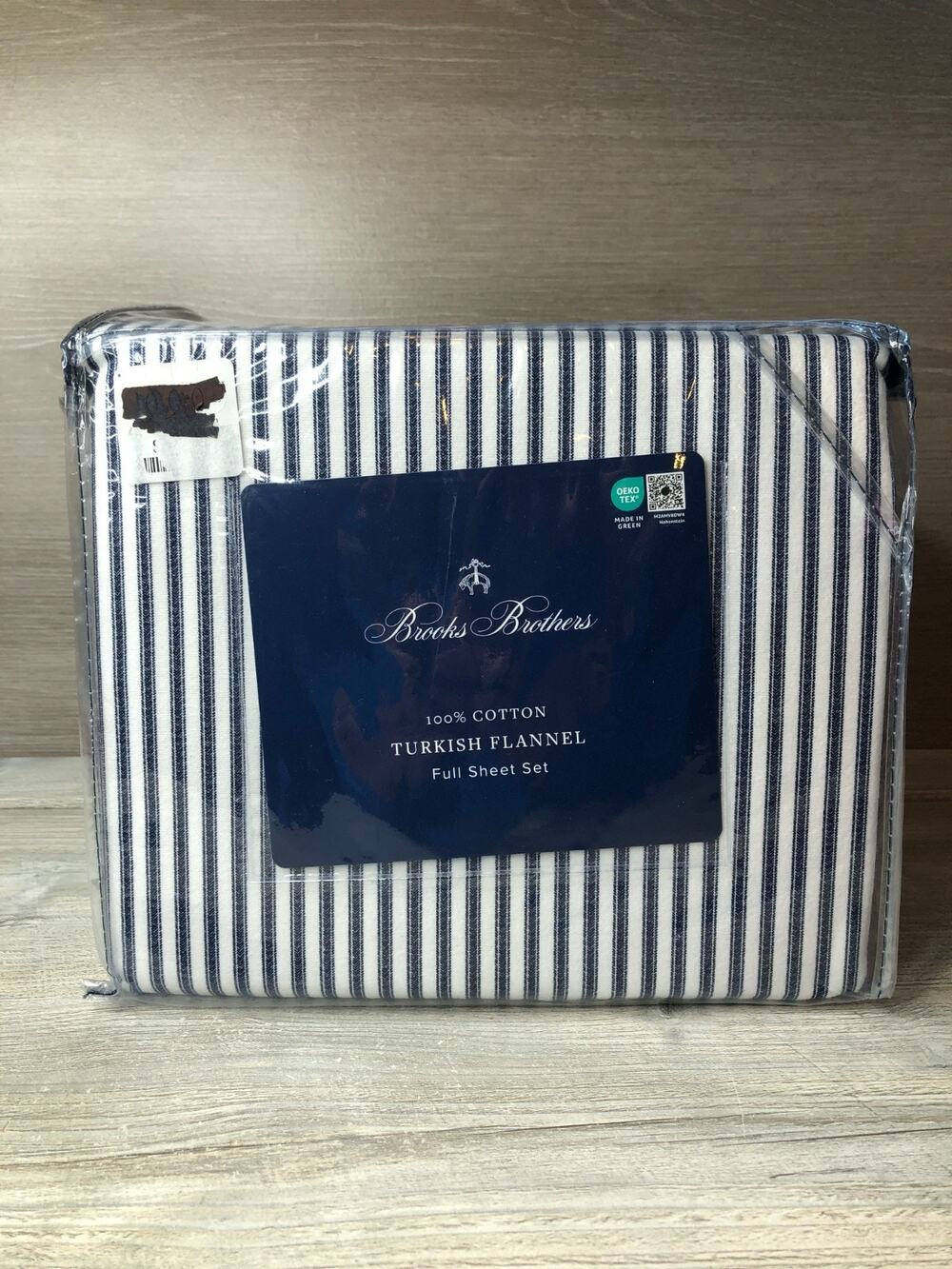 Brooks Brothers Navy Blue Stripes FULL Size Turkish Cotton Sheet Set